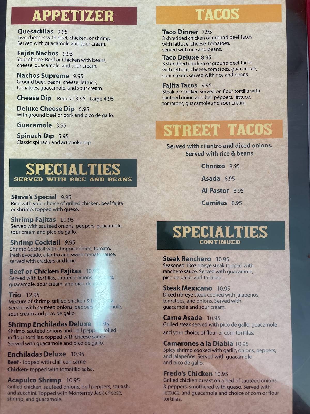 Menu at Fredo's Mexican Grill restaurant, Berryville