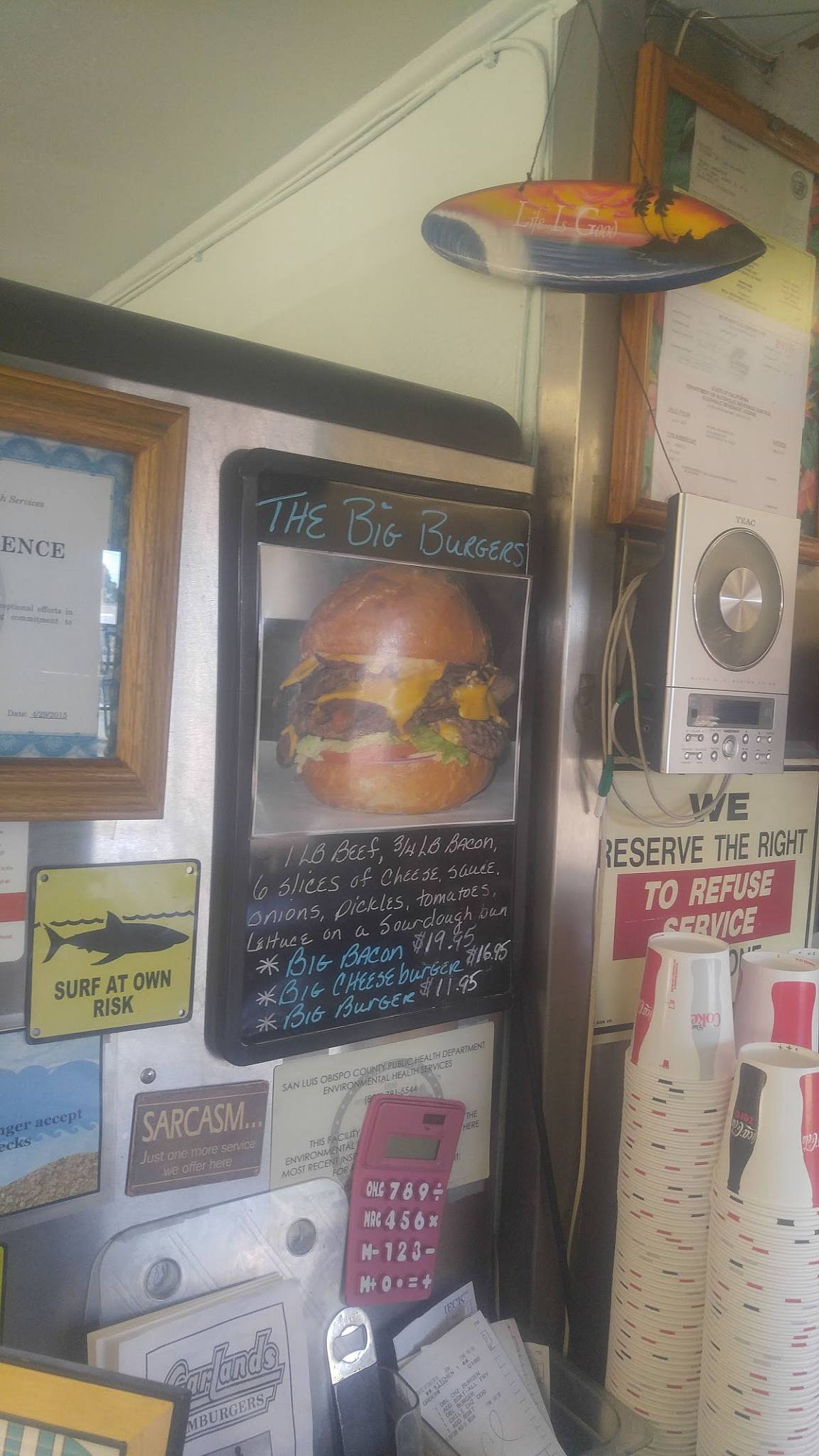 Menu at Garlands Hamburgers restaurant, Grover Beach