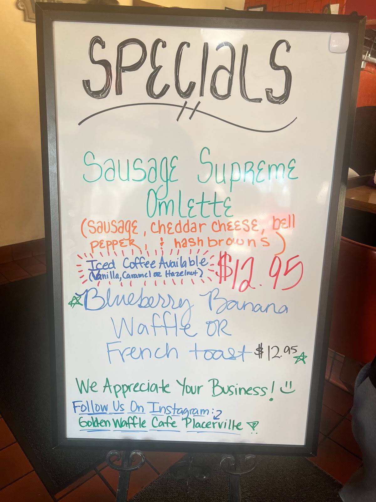 Menu at Golden Waffle Café restaurant, Placerville
