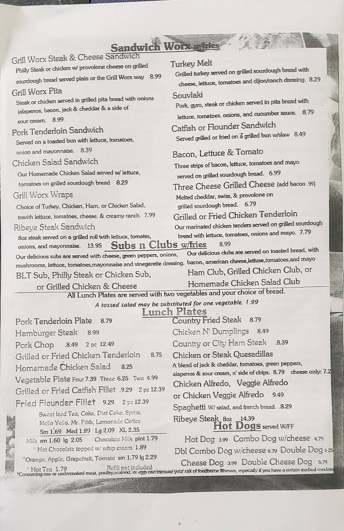 Menu at Grill Worx restaurant, Mebane