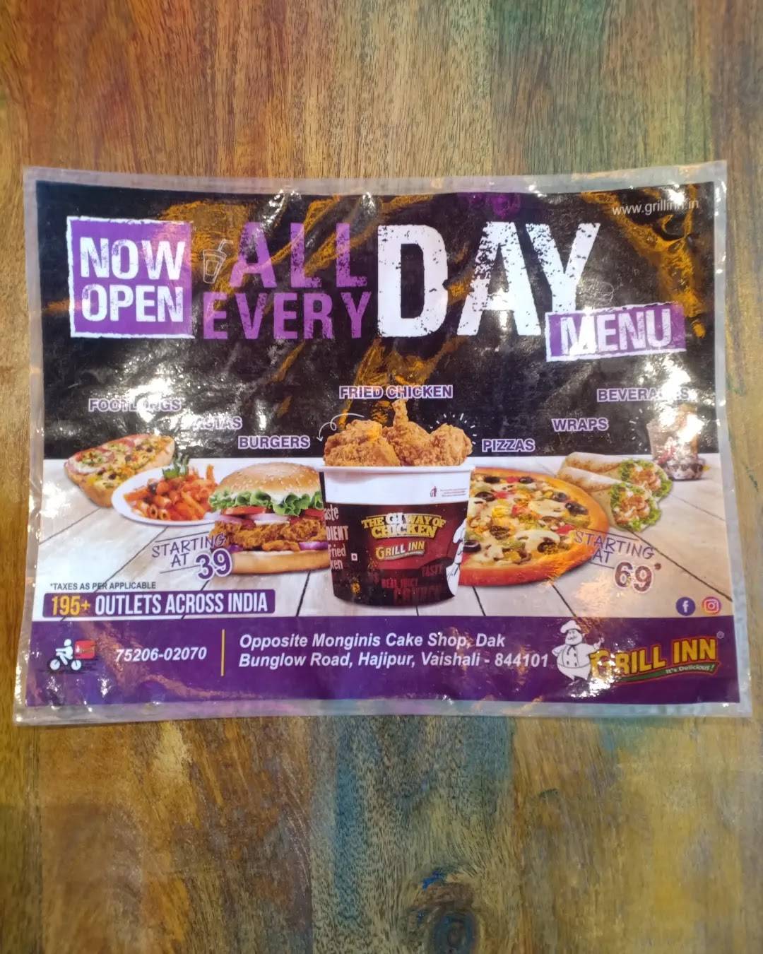 Menu at Grill Inn, Hajipur, Dak Bunglow Road