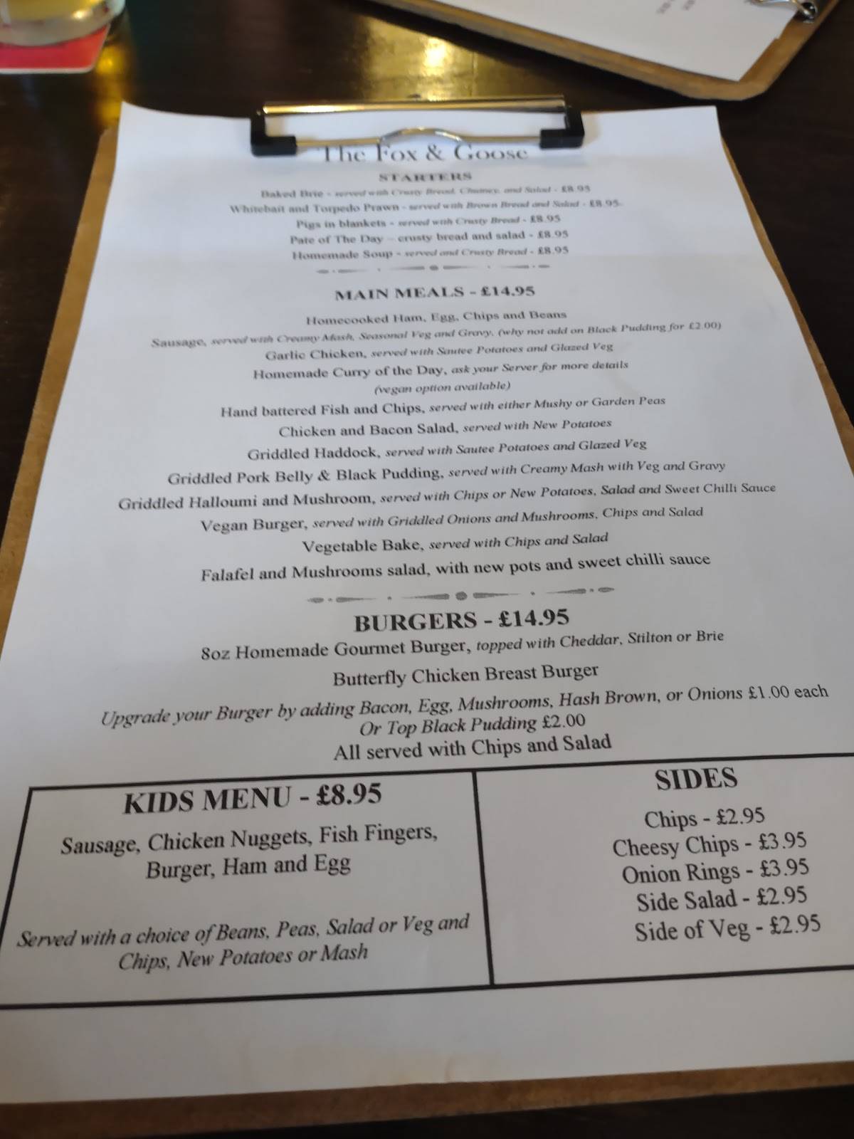 Menu At Fox And Goose Pub And Bar Greywell The St