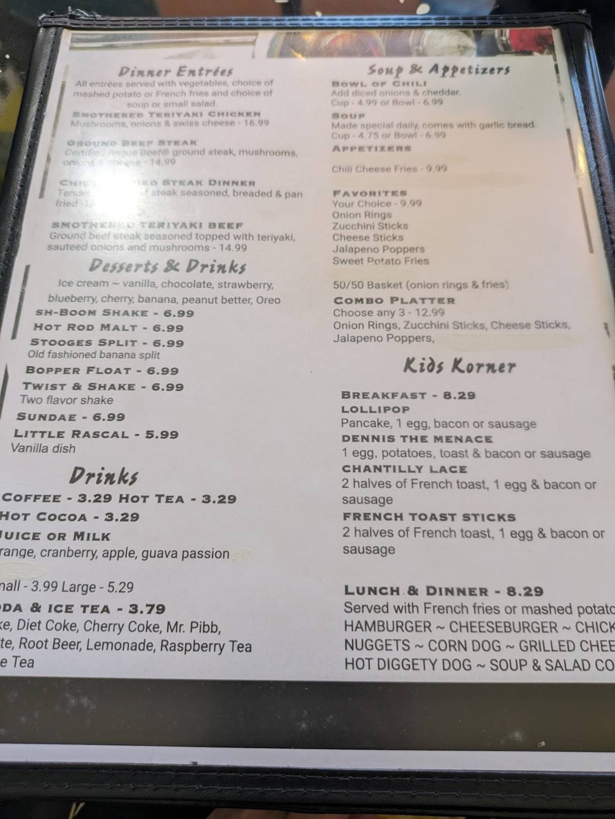 Menu at Hot Rod Diner restaurant, Turlock