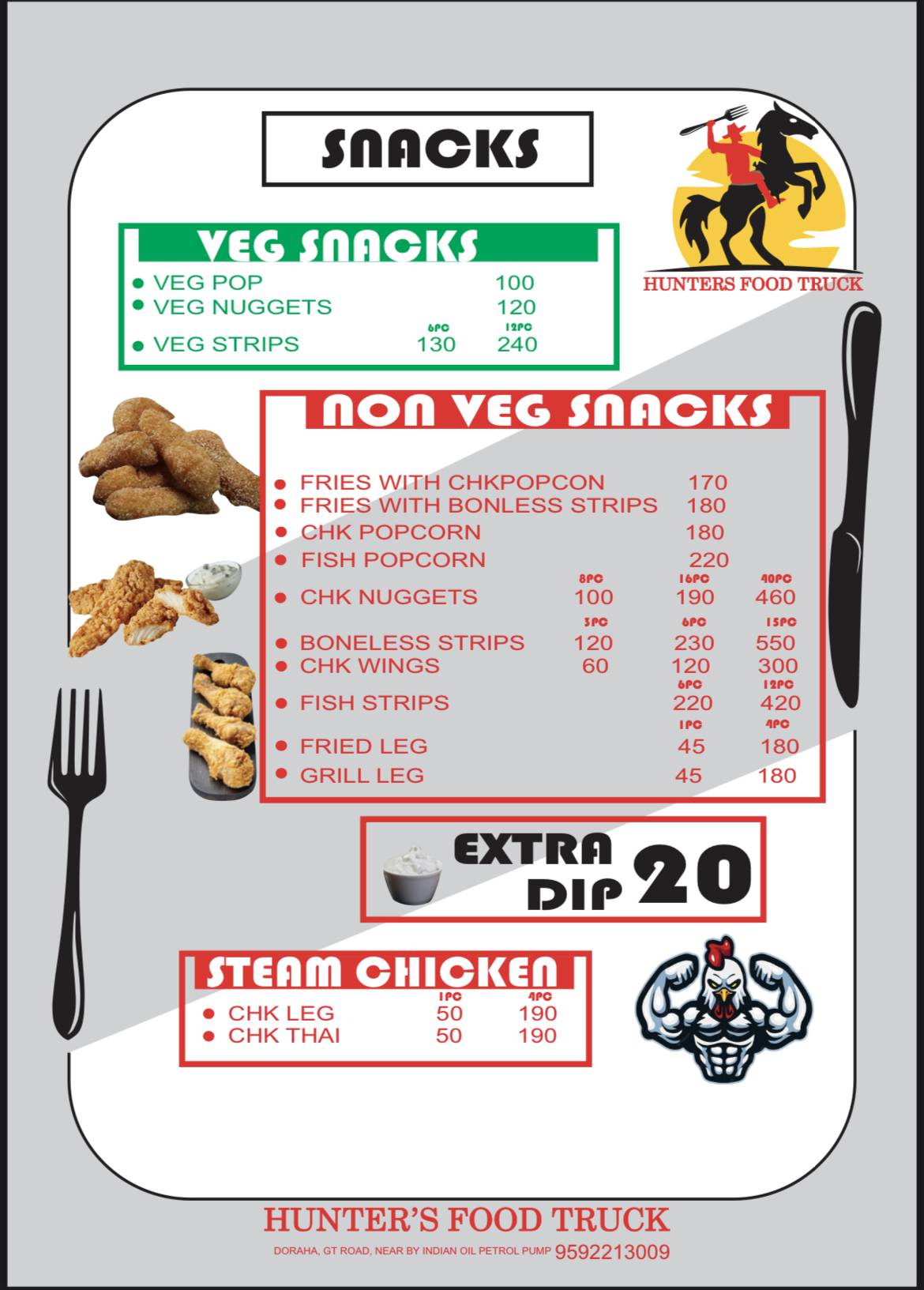 Menu at Hunter’s food truck, Doraha