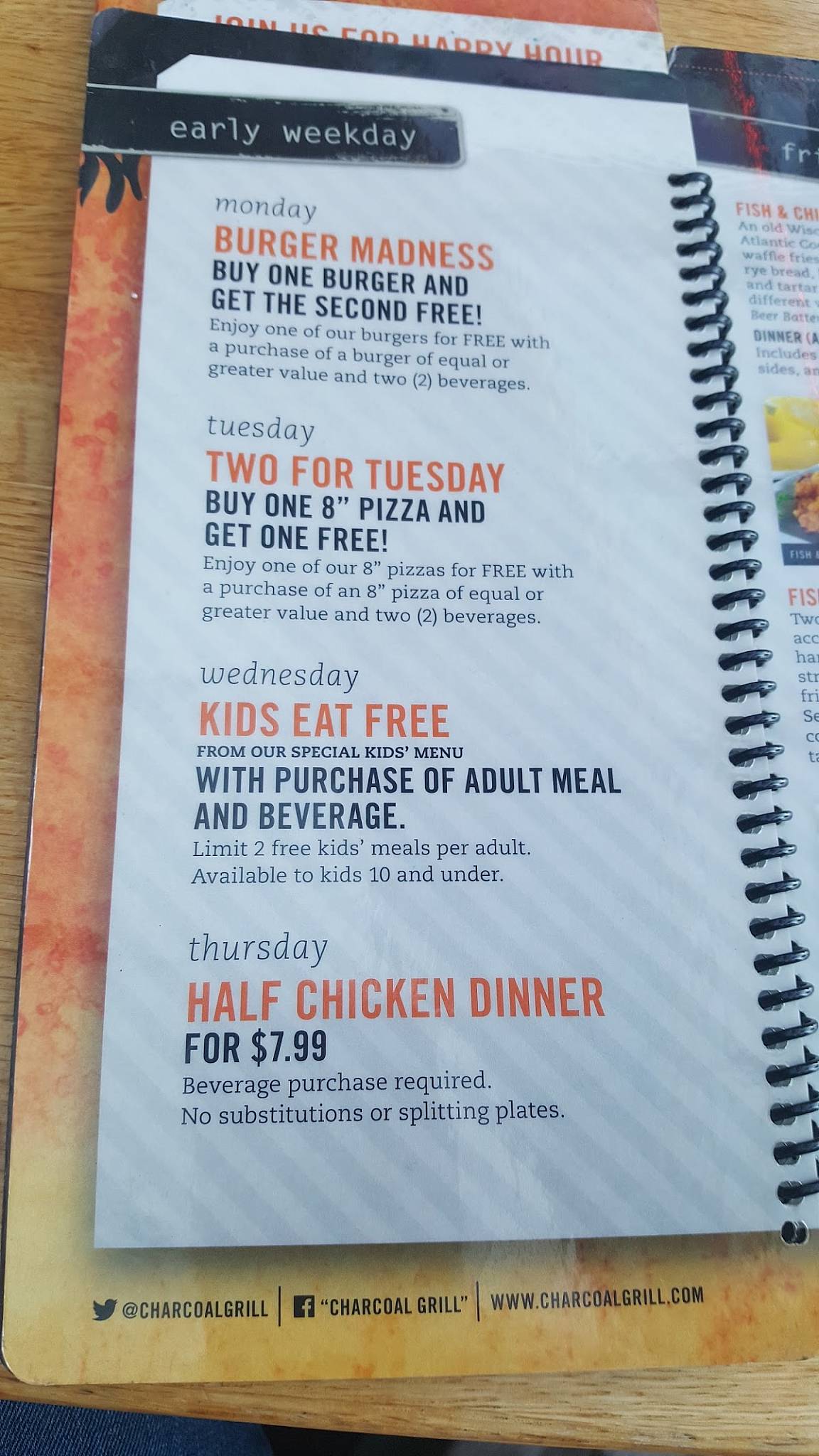Menu at Charcoal Grill & Rotisserie steakhouse, Kenosha