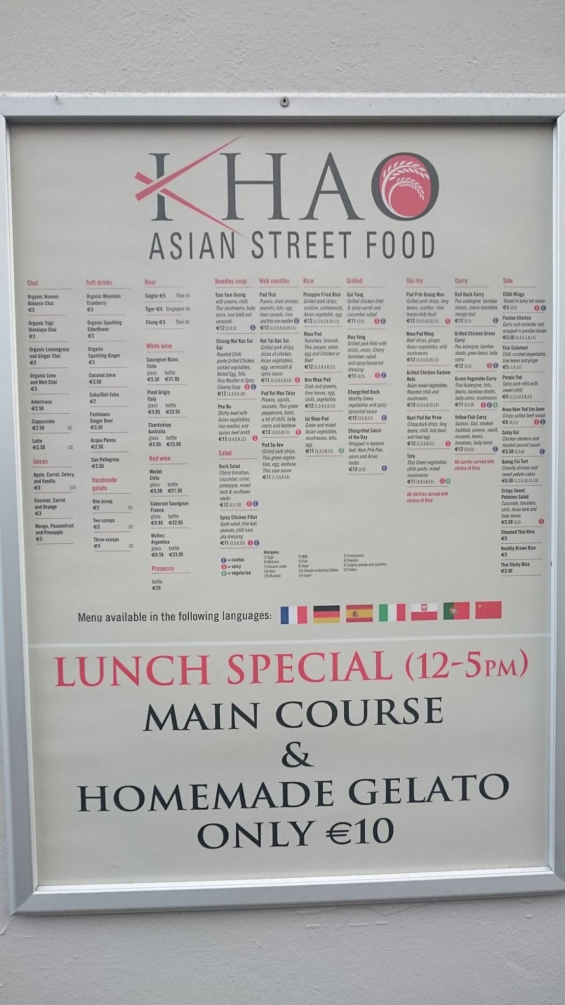Menu at Khao Asian Street Food restaurant, Killarney