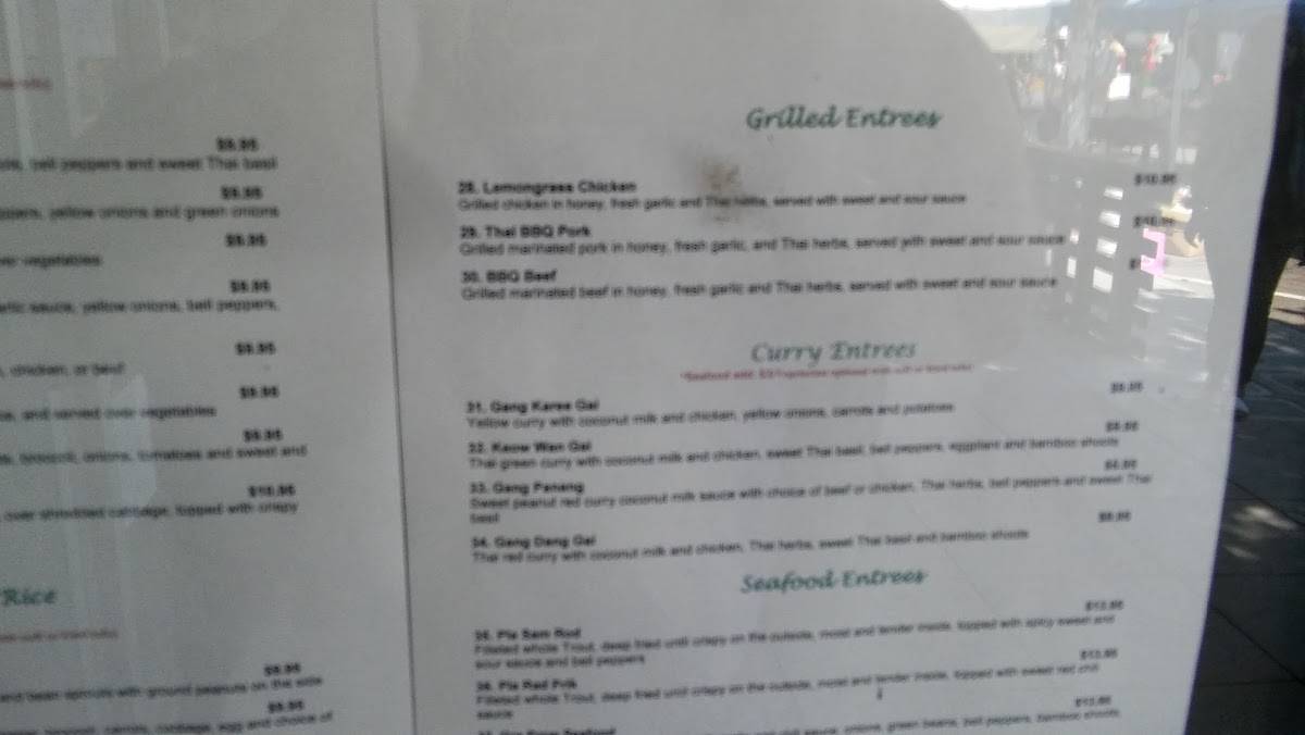 Menu at Thai Jasmine restaurant, Tracy