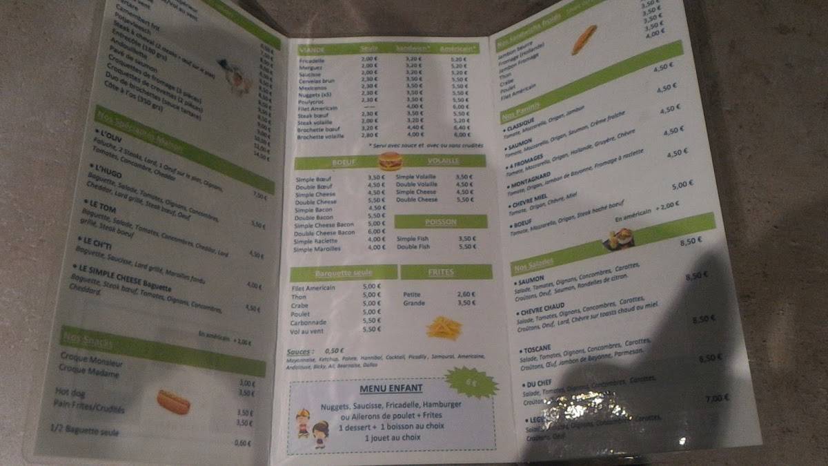 Menu au Les Frites dOlivier fast food, Loos