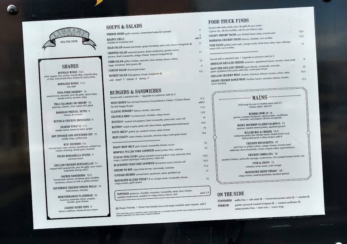 Menu at Library Café pub & bar, Farmingdale