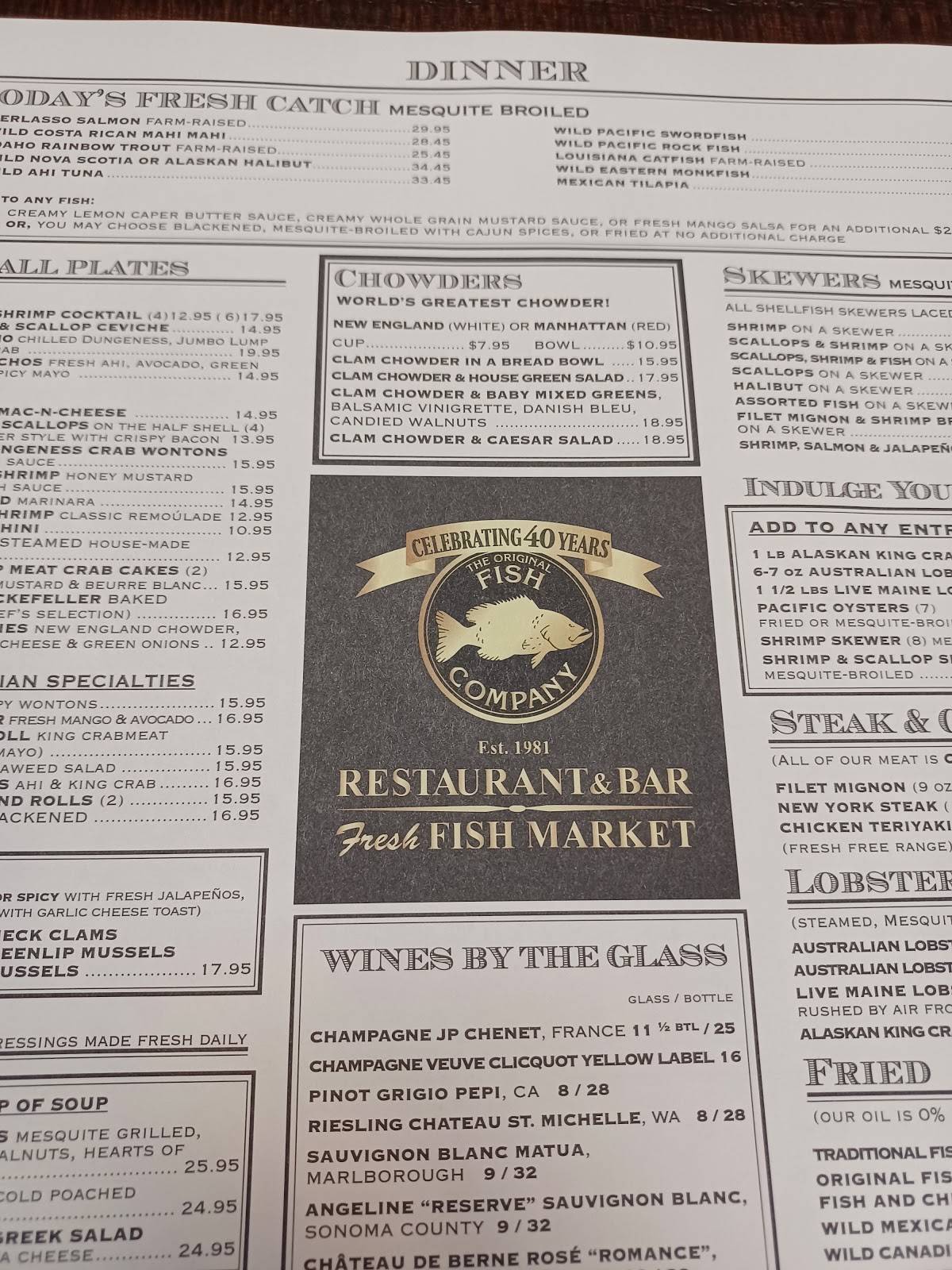Menu at Original Fish Co. restaurant, Los Alamitos