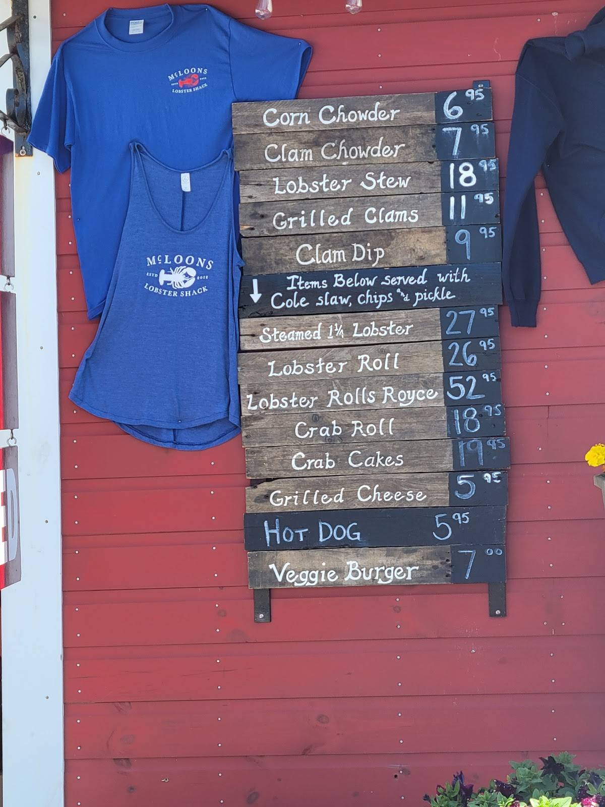 Menu at McLoons Lobster Shack restaurant, South Thomaston