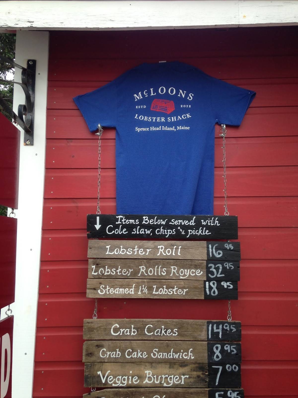 Menu at McLoons Lobster Shack restaurant, South Thomaston