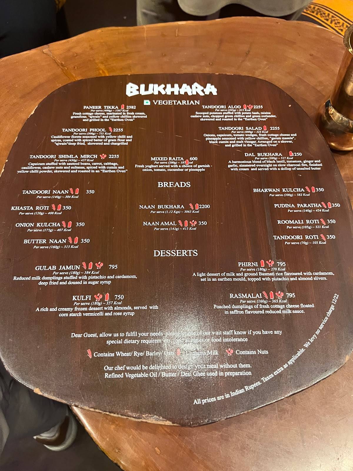 Menu At Bukhara New Delhi Itc Maurya