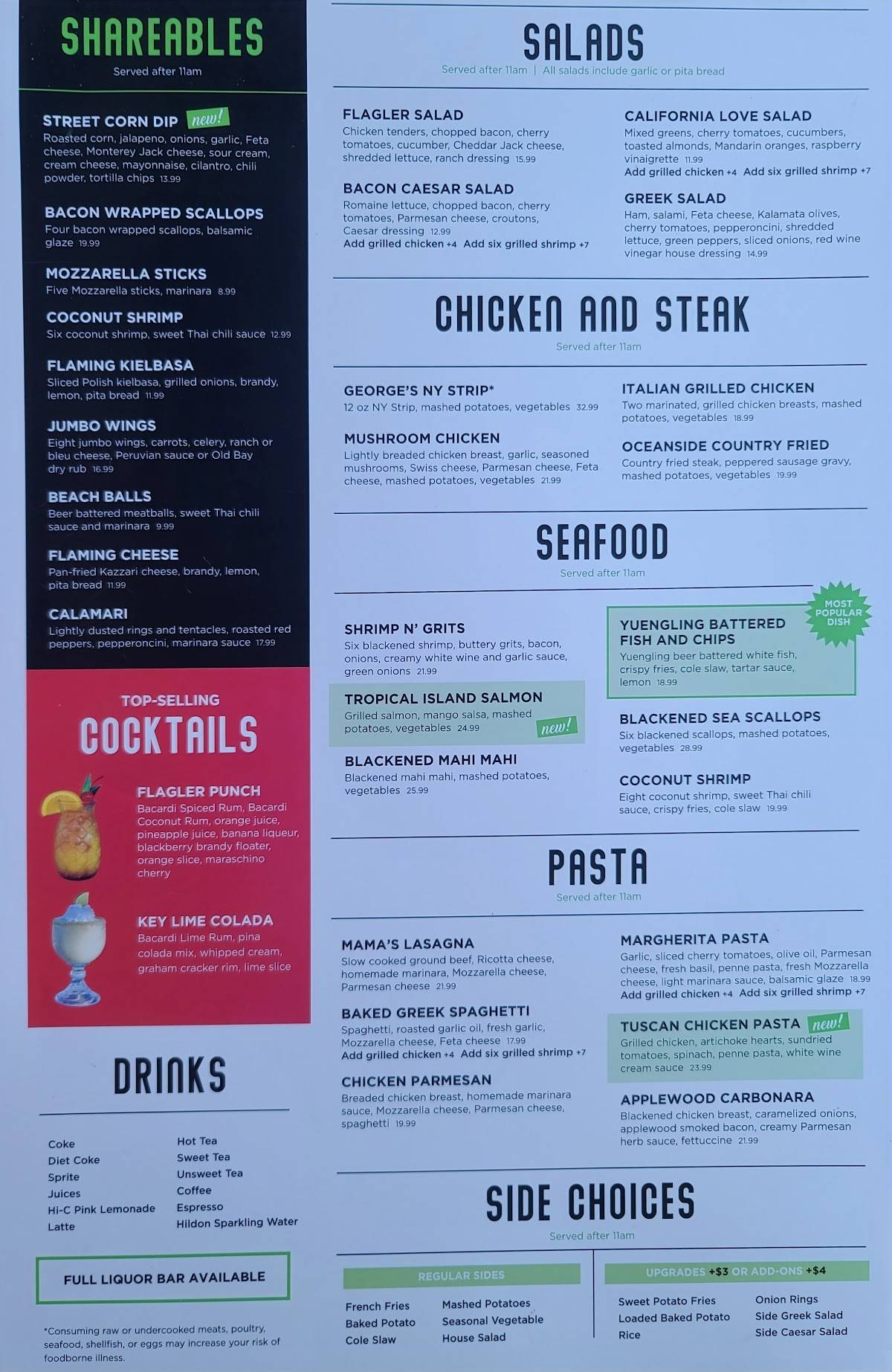 Menu at Oceanside Beach Bar & Grill, Flagler Beach