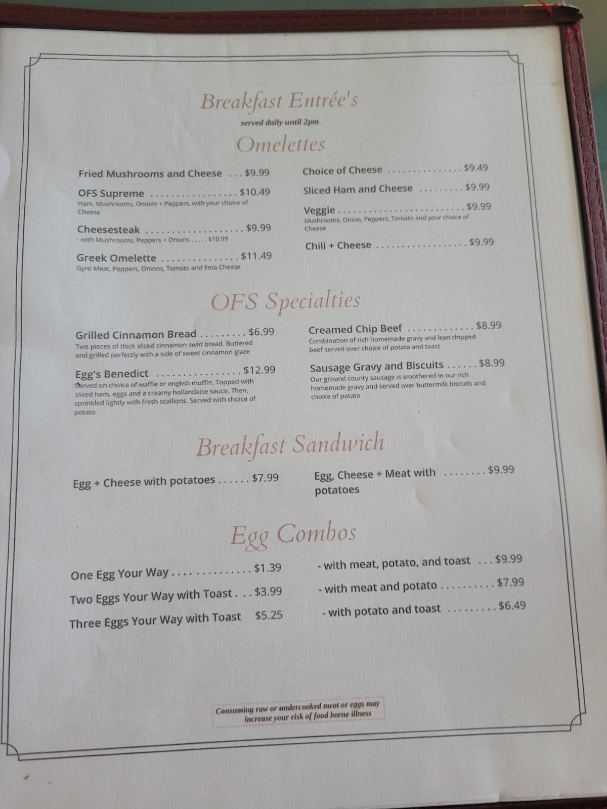 Menu at Old Filling Station restaurant, Benton