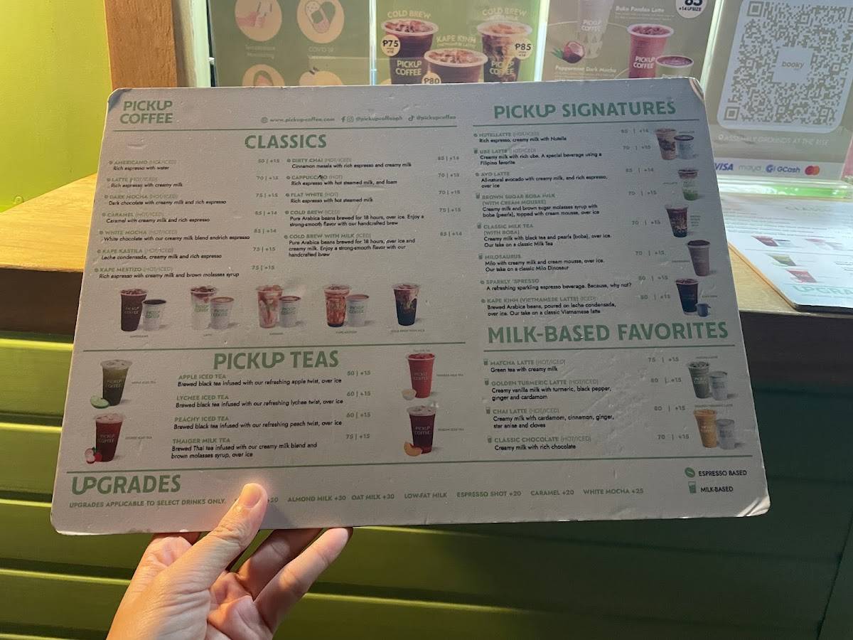 Carta de PICKUP COFFEE Assembly Grounds at The Rise, Makati