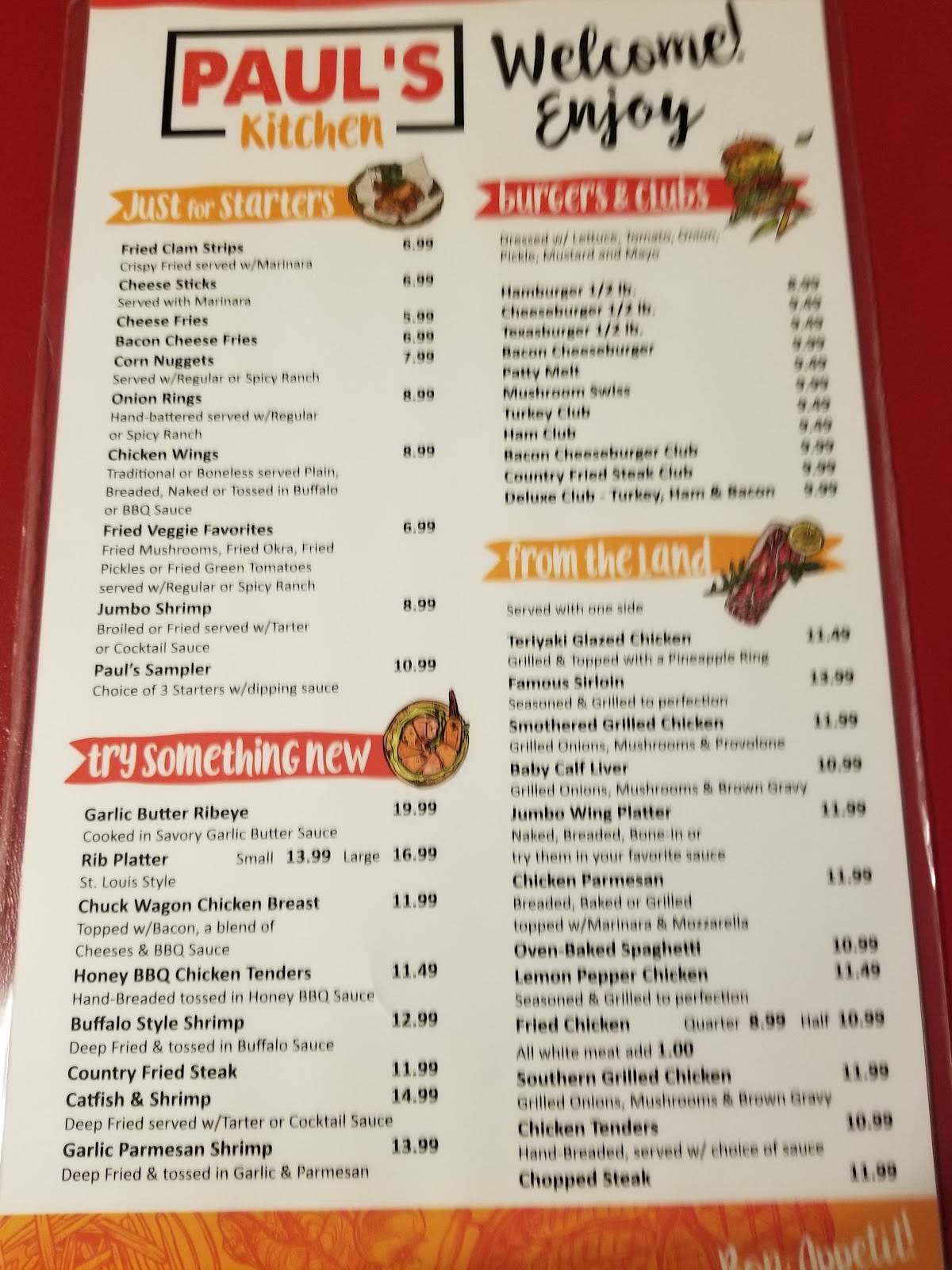 Menu at Paul's Kitchen restaurant, Wauchula