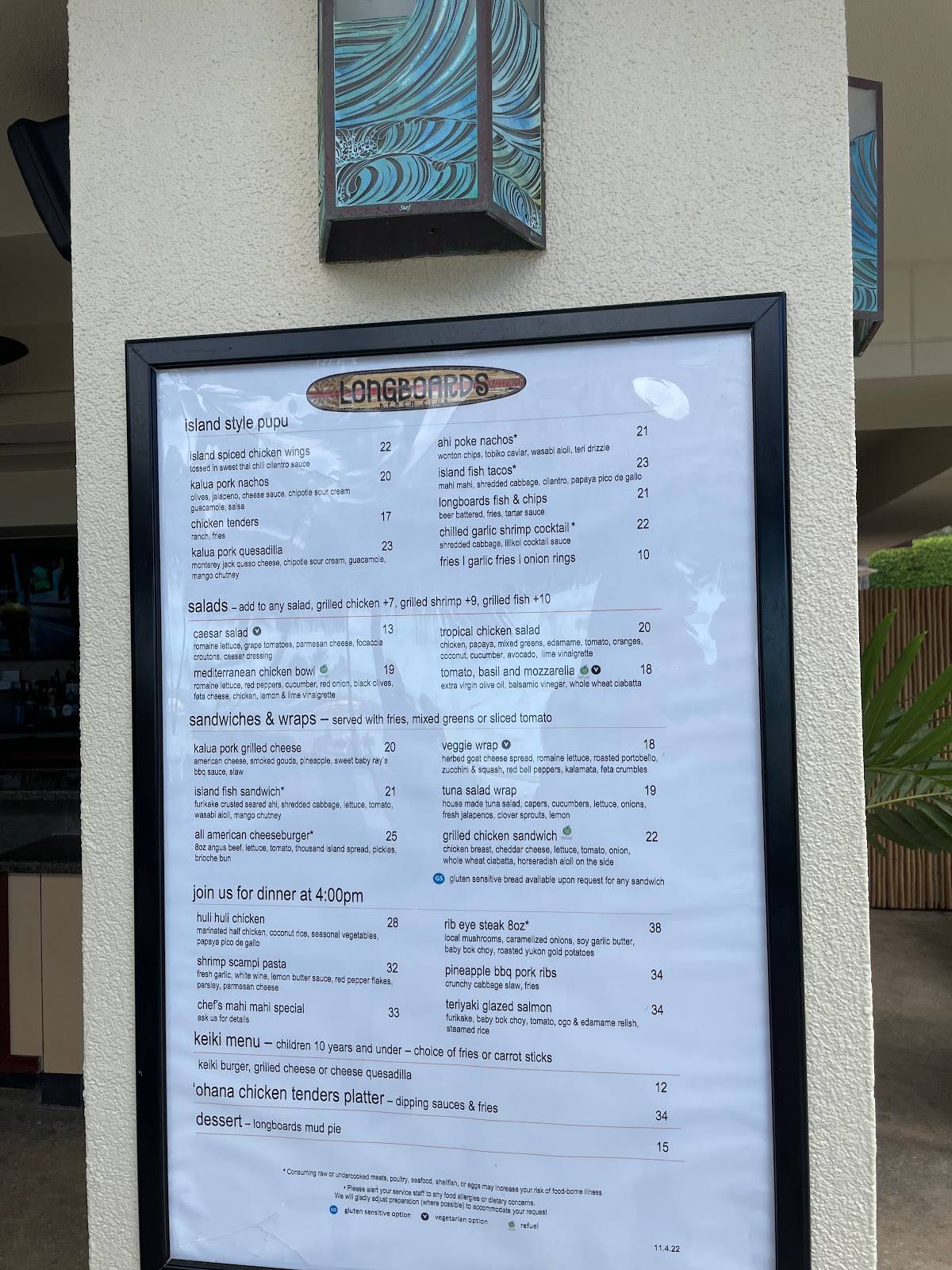 Menu at Longboards pub & bar, Kapolei