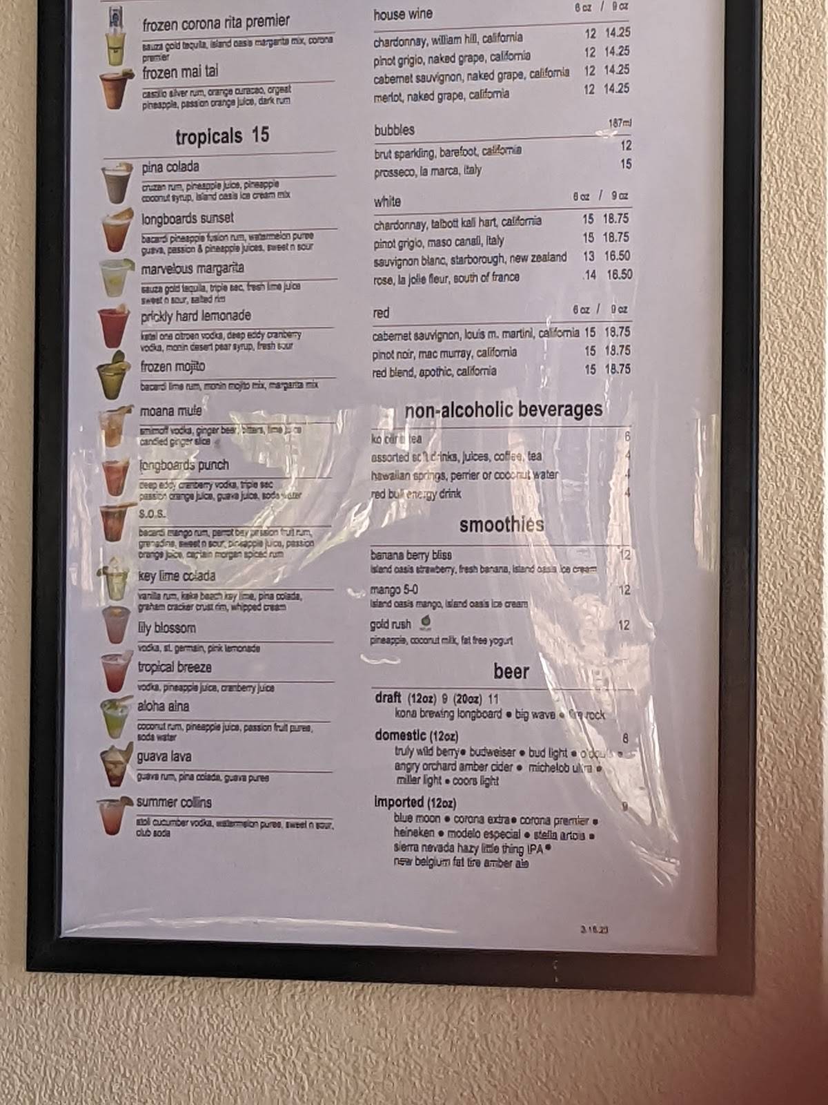 Menu at Longboards pub & bar, Kapolei