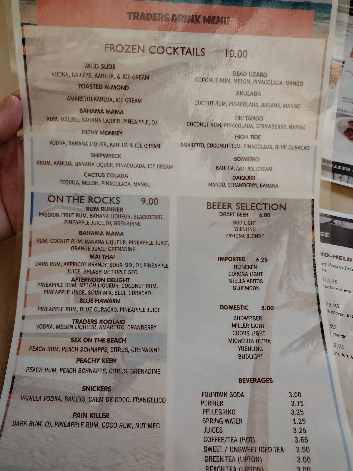 Menu at Traders Restaurant & Tiki Lounge, Daytona Beach