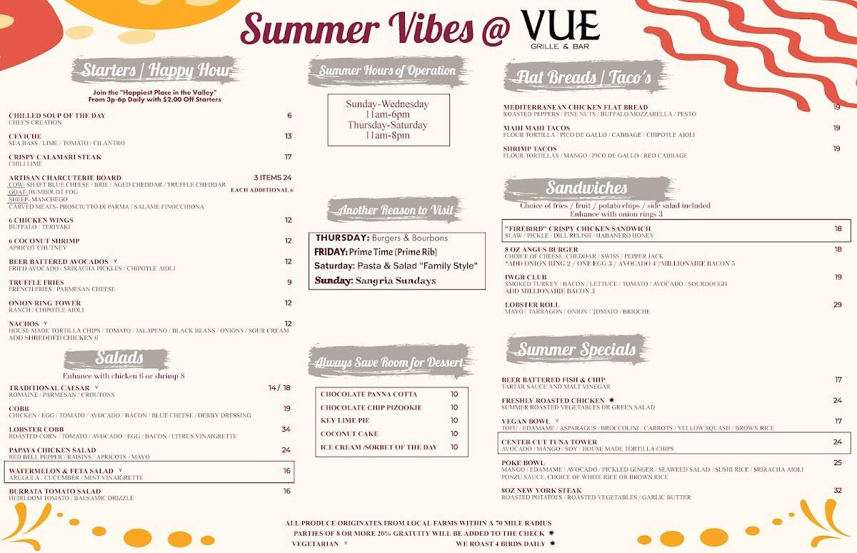 Menu At Vue Grille And Bar Indian Wells 8470