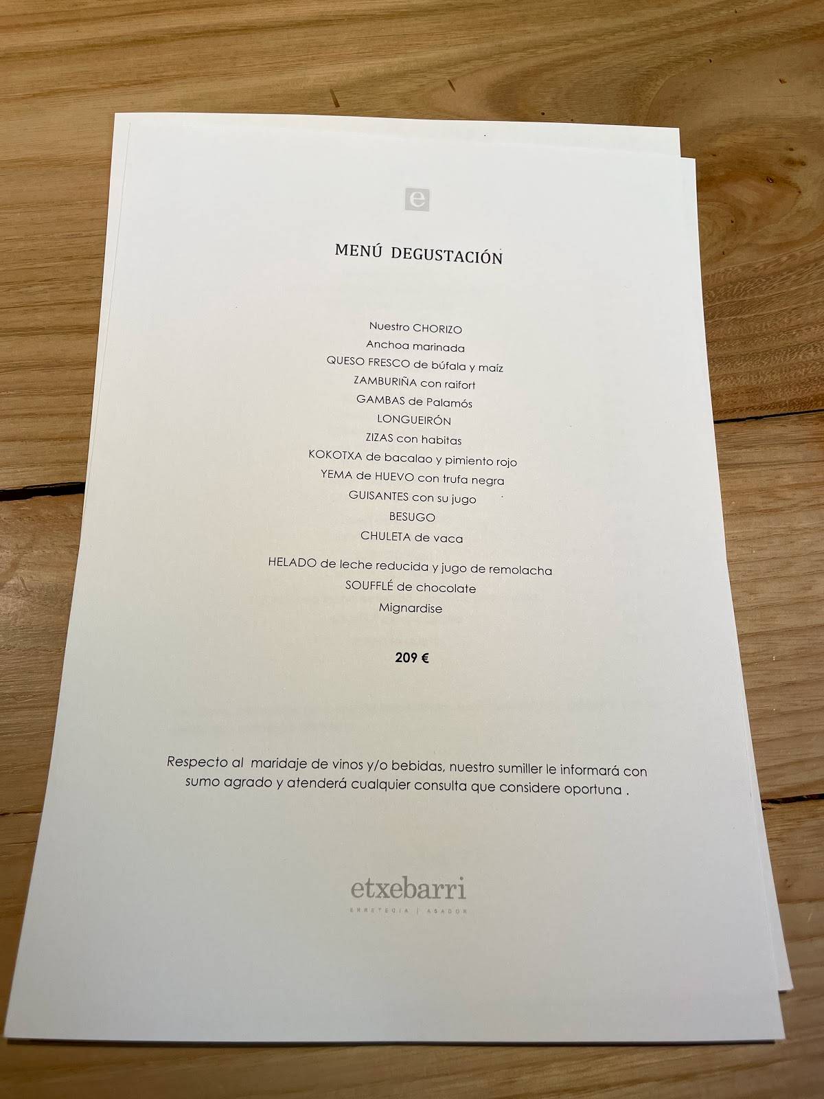 Menu At Asador Etxebarri Axpe