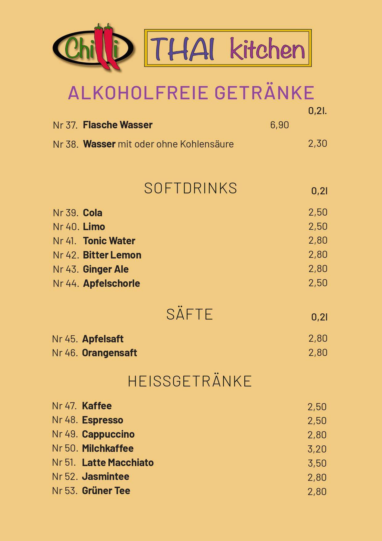 Speisekarte von Chilli Thai Kitchen restaurant, Leverkusen