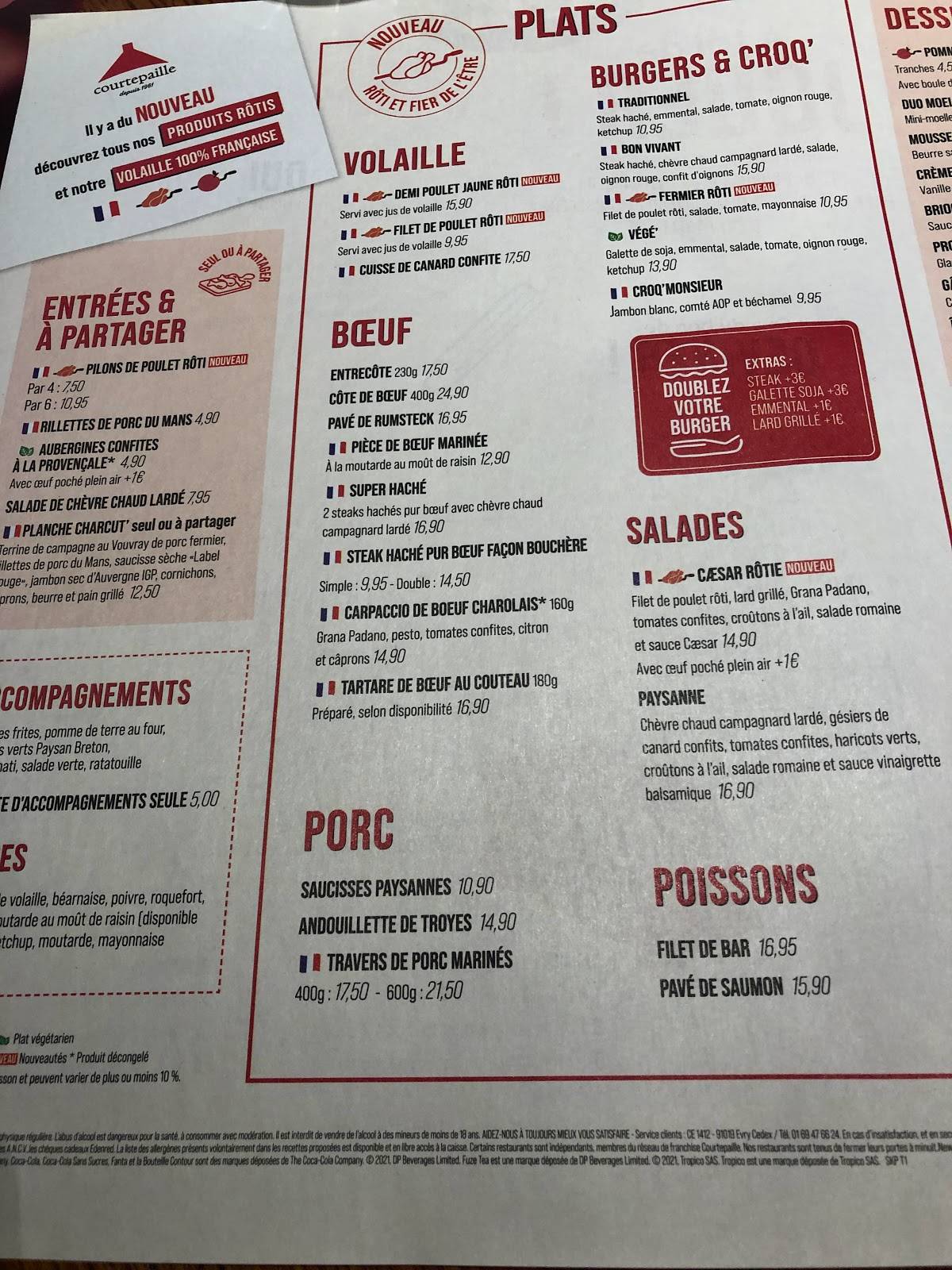 Menu at Courtepaille restaurant, Argenteuil, 28 Bd des Martyrs de  Châteaubriant