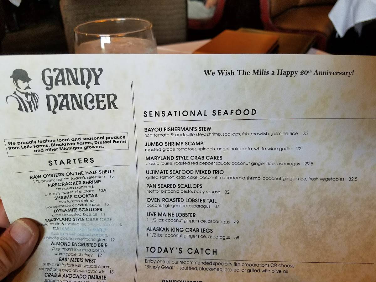 Menu At Gandy Dancer Restaurant Ann Arbor