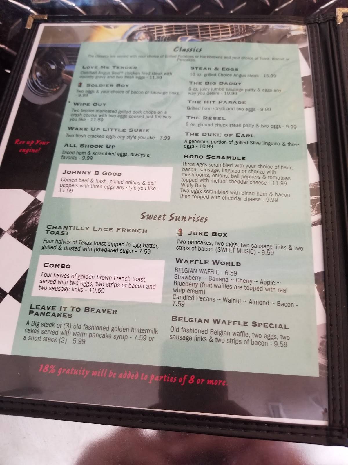 Menu at Hot Rod Diner restaurant, Turlock