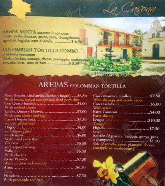 La Casona Colombian Restaurant меню