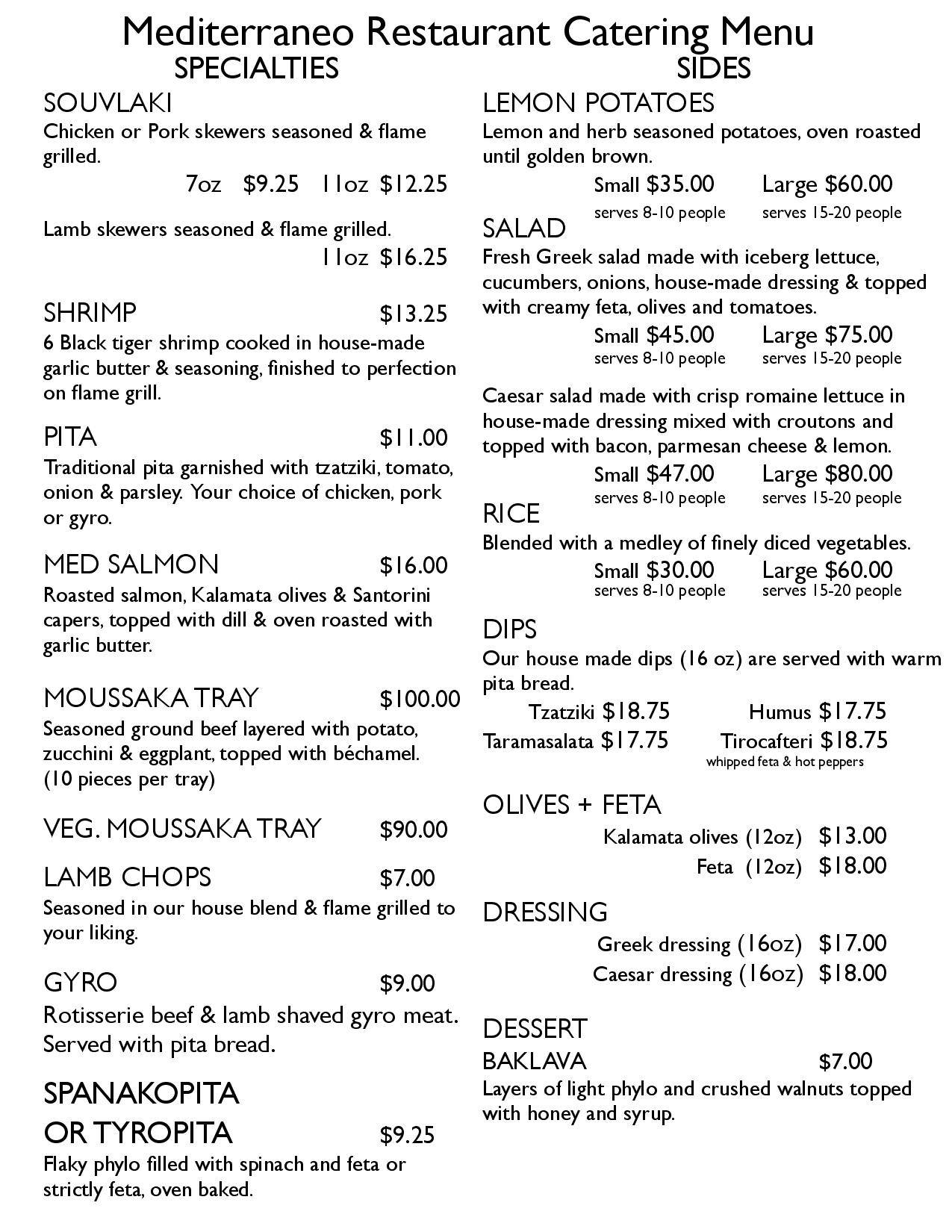 Menu At Mediterraneo Family Restaurant, Waterloo