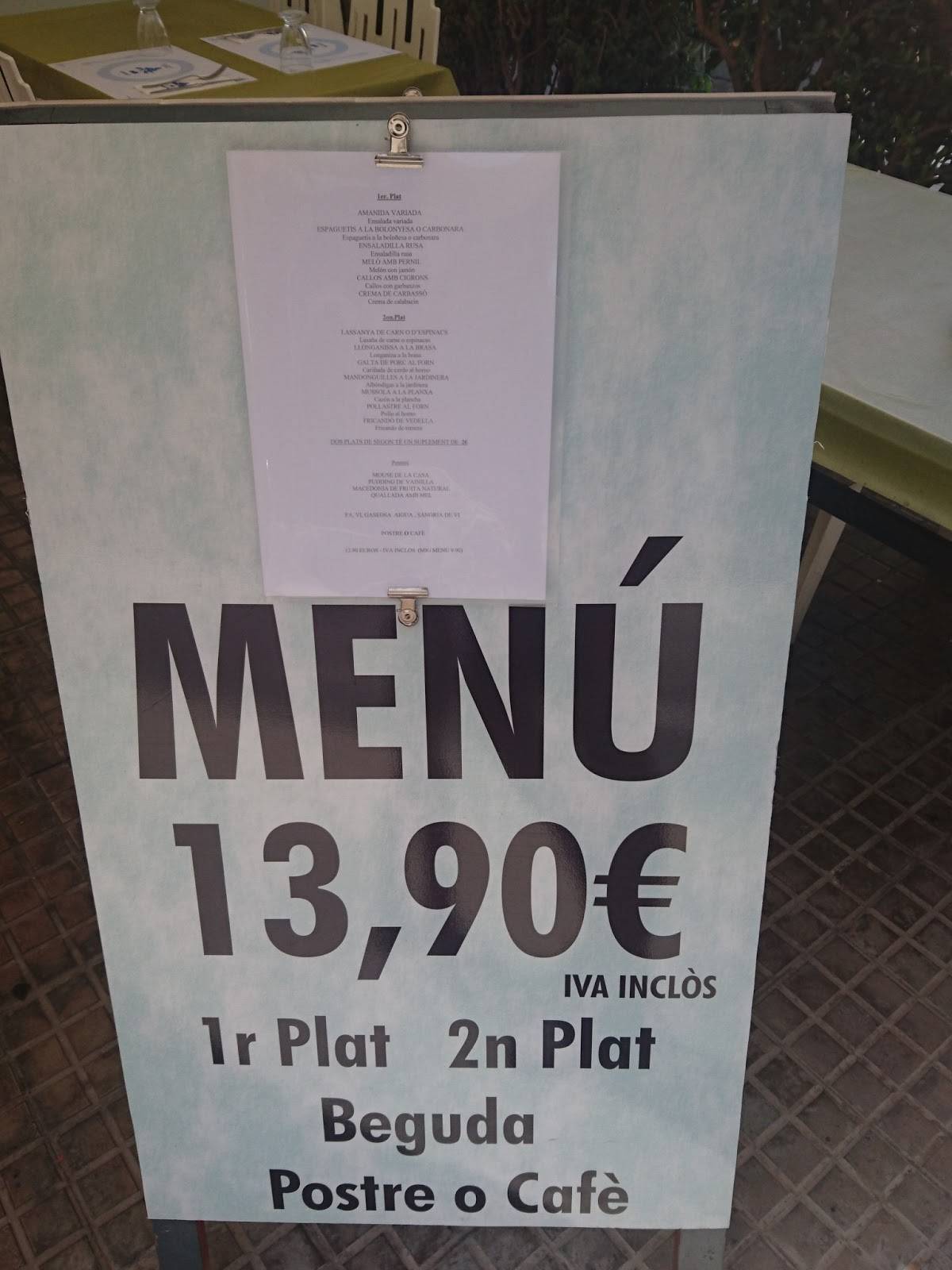 Carta de Restaurant Bonsai, San Carlos de la Rápita