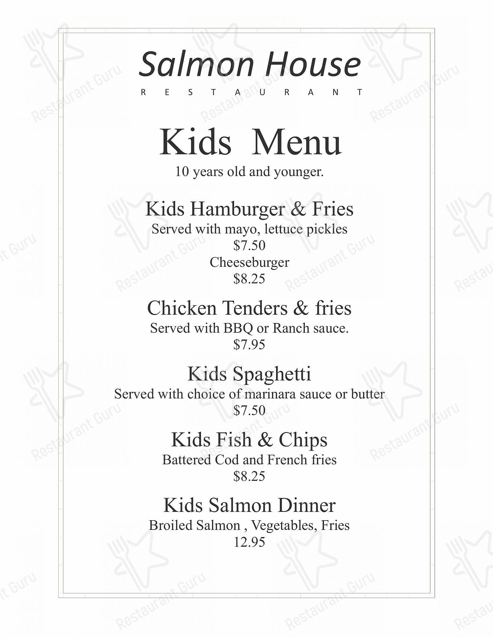Menu at Salmon House restaurant, Quinault