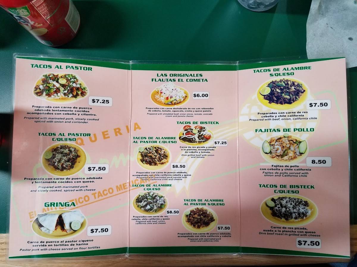 Menu at Taqueria El Cometa restaurant, El Paso, N Mesa St