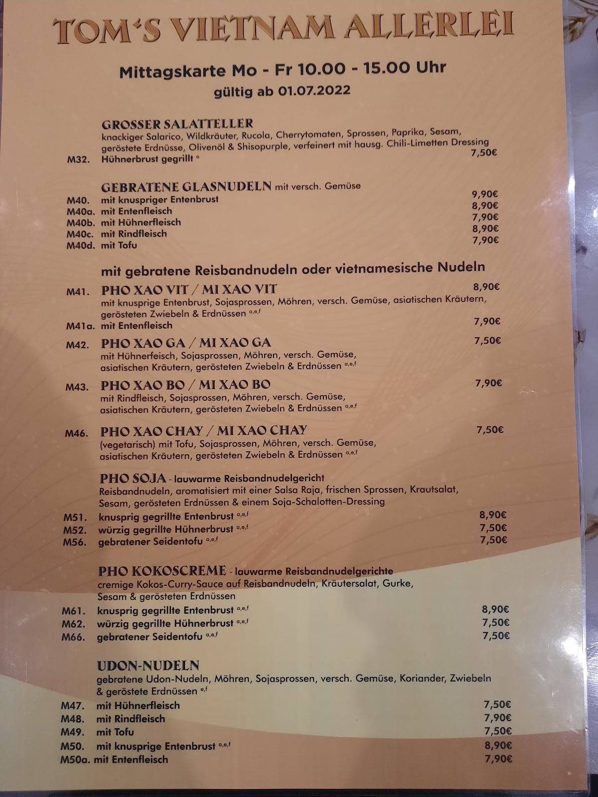 Speisekarte von Toms VietnamAllerlei restaurant, Zeitz