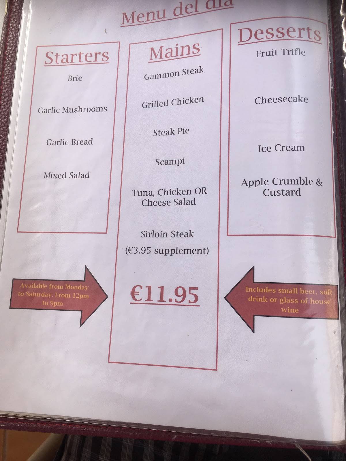Menu at Restaurante Marinasol Cabo Roig, Dehesa de Campoamor