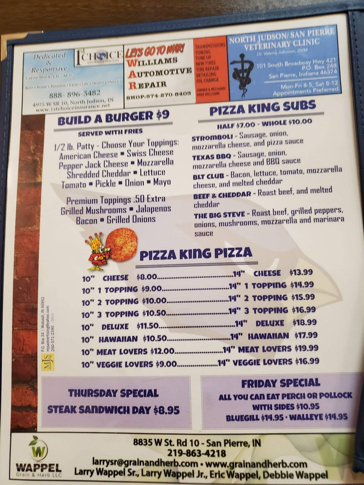 Menu at Judson's Route 10 Bar & Grill, North Judson