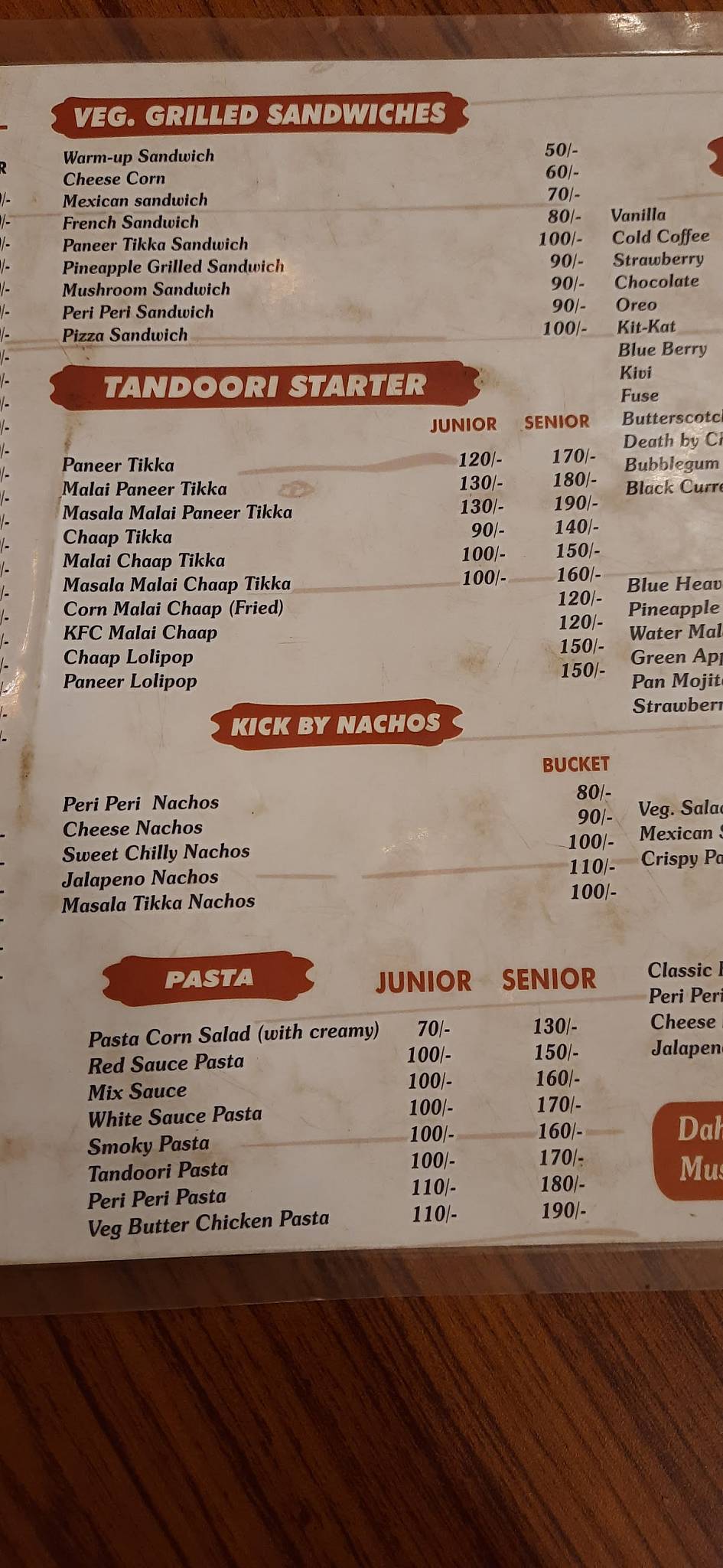 Menu at Red Chilly, Saharanpur