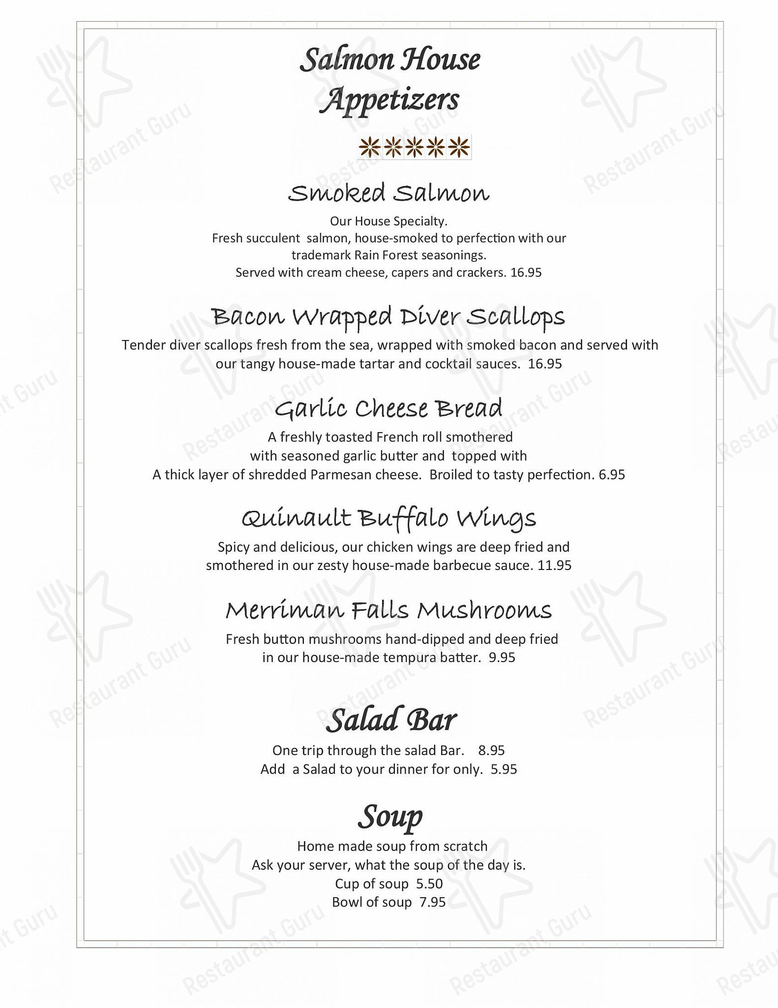Menu at Salmon House restaurant, Quinault