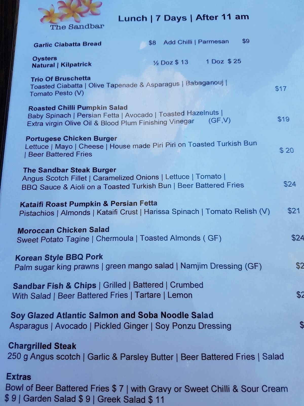 Menu at Sandbar Cafe Restaurant, North Haven