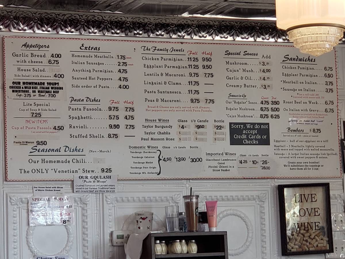 Menu at Santasiero's Restaurant, Buffalo