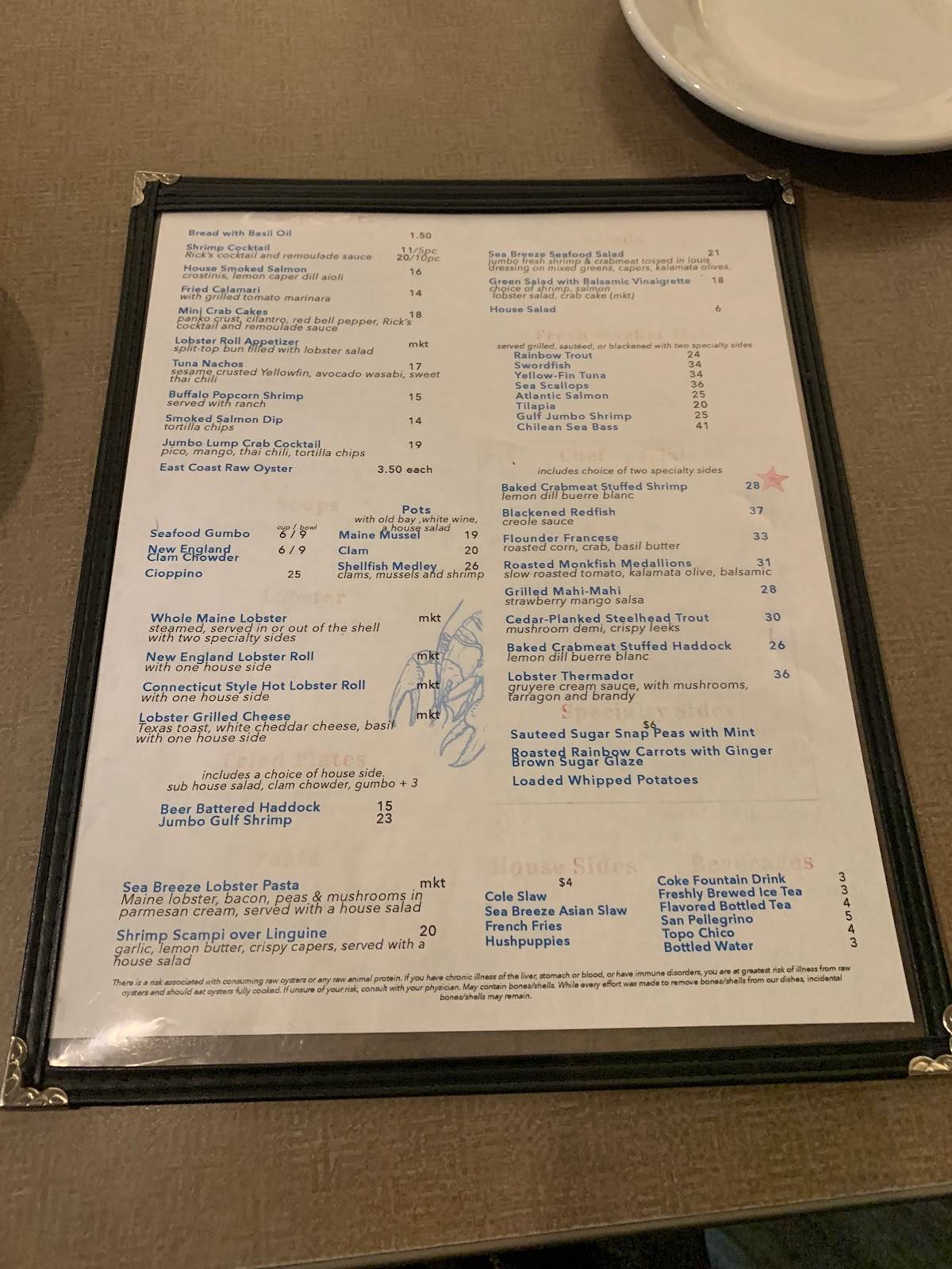 Menu at Sea Breeze Fish Market & Grill pub & bar, Plano