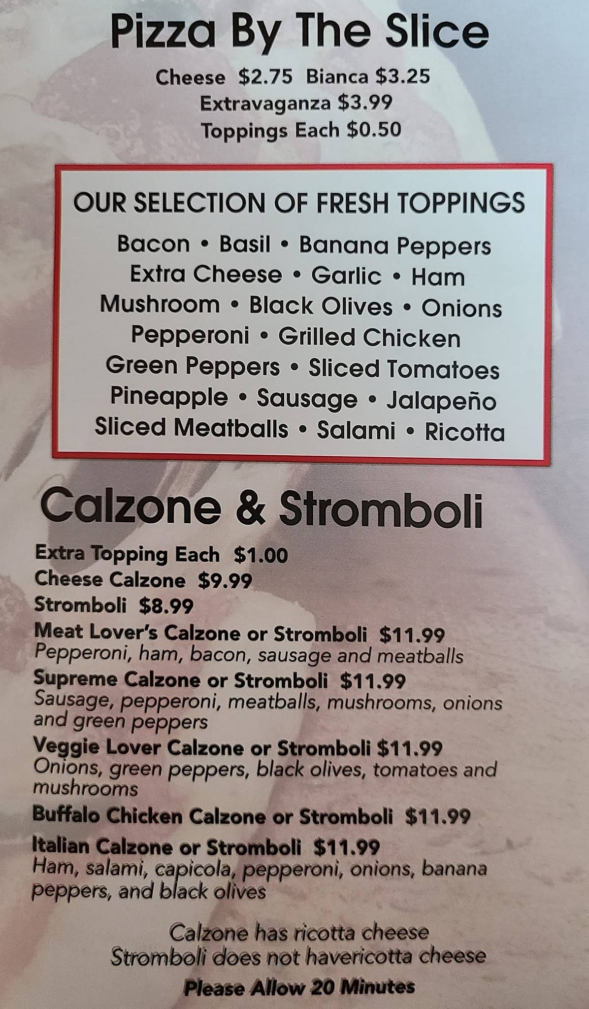 Menu at Slice Pizza pizzeria, Palatka