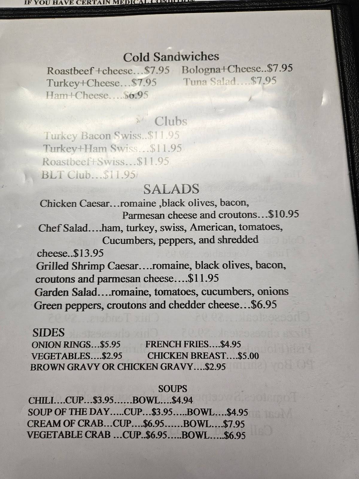 Menu at Snappy's Bar & Grille, Bridgeville