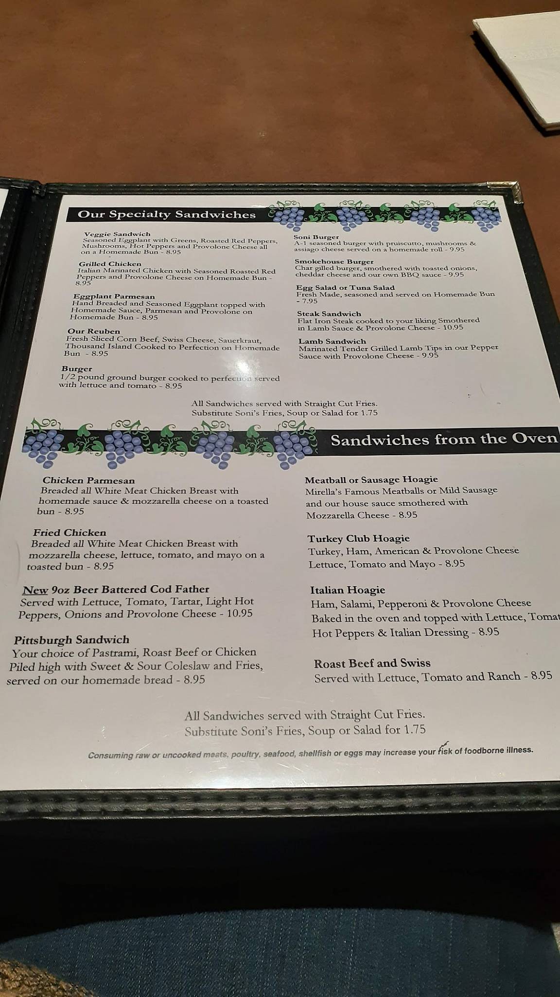 Menu at Soni's Italian Restaurant, New Castle, Wilmington Rd