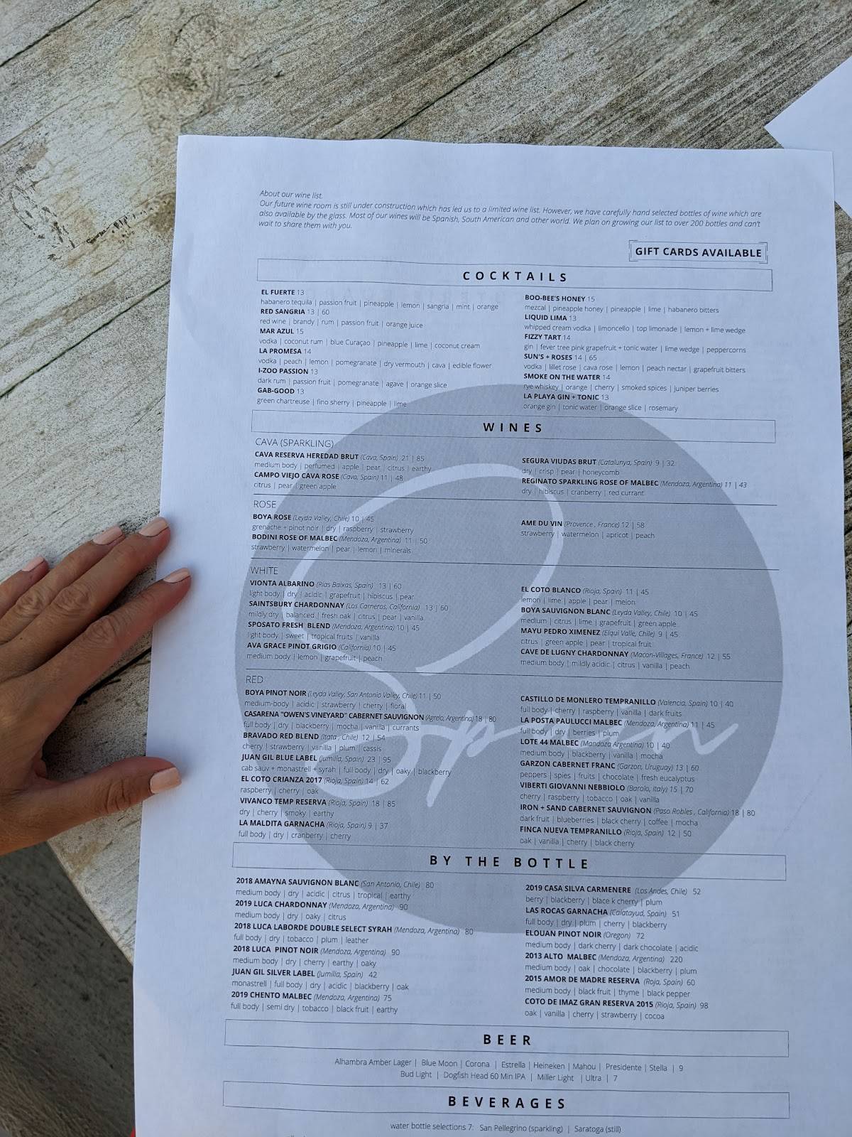 Menu at Spain Wine Bar, Ocean City, 13 St Louis Ave