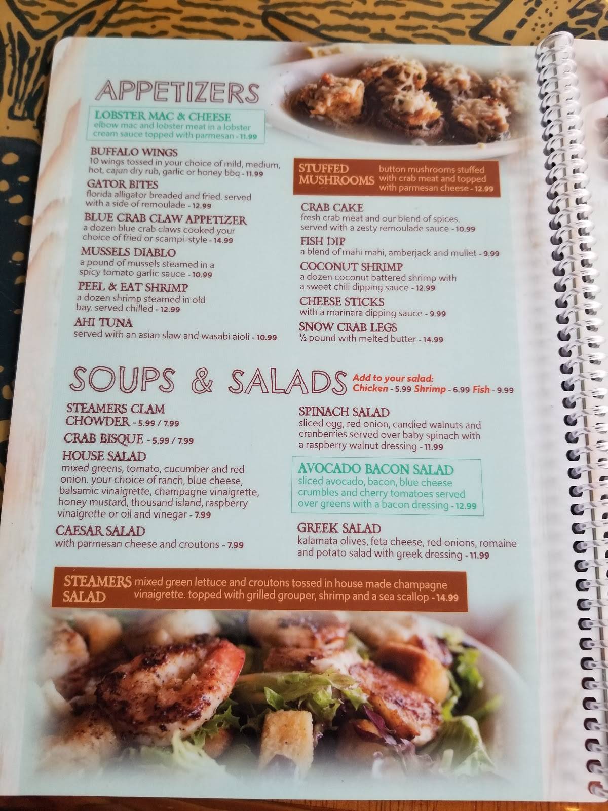 Menu at Steamers restaurant, Cedar Key, 420 Dock St