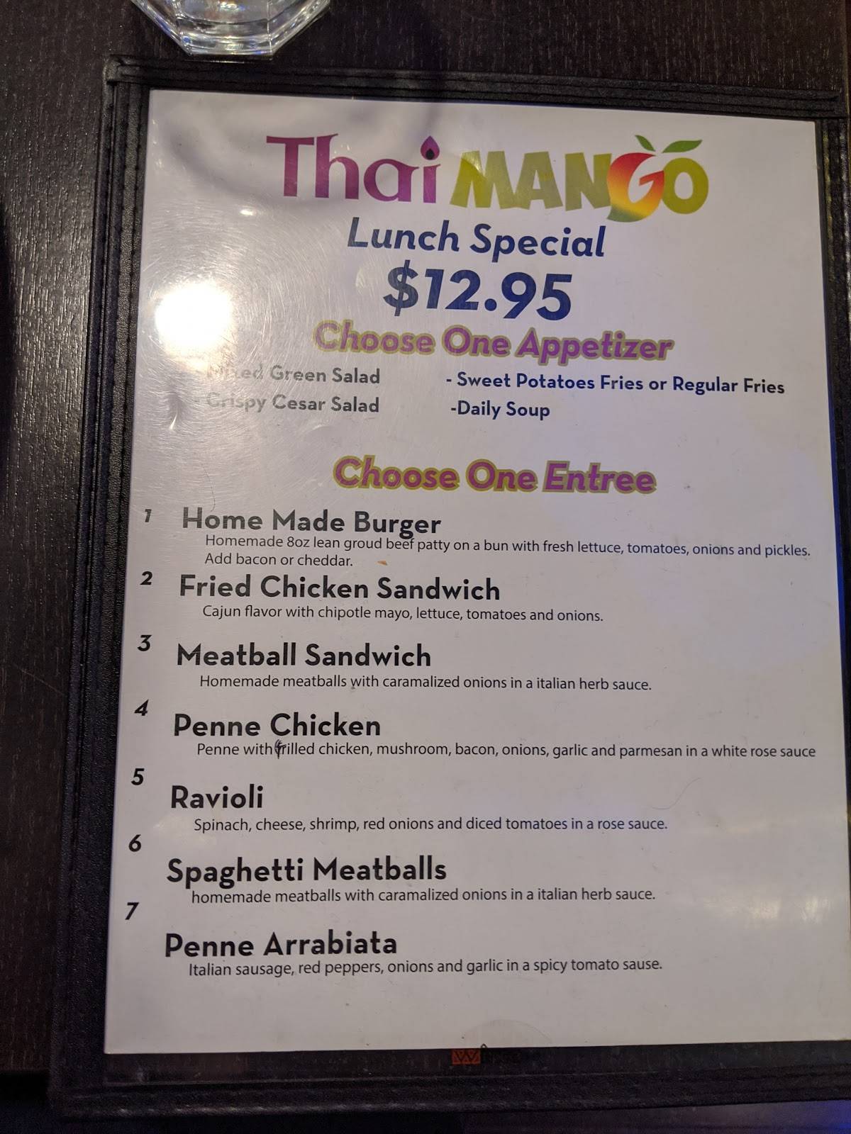 Menu au THAI MANGO restaurant, Toronto, 641 Dupont St