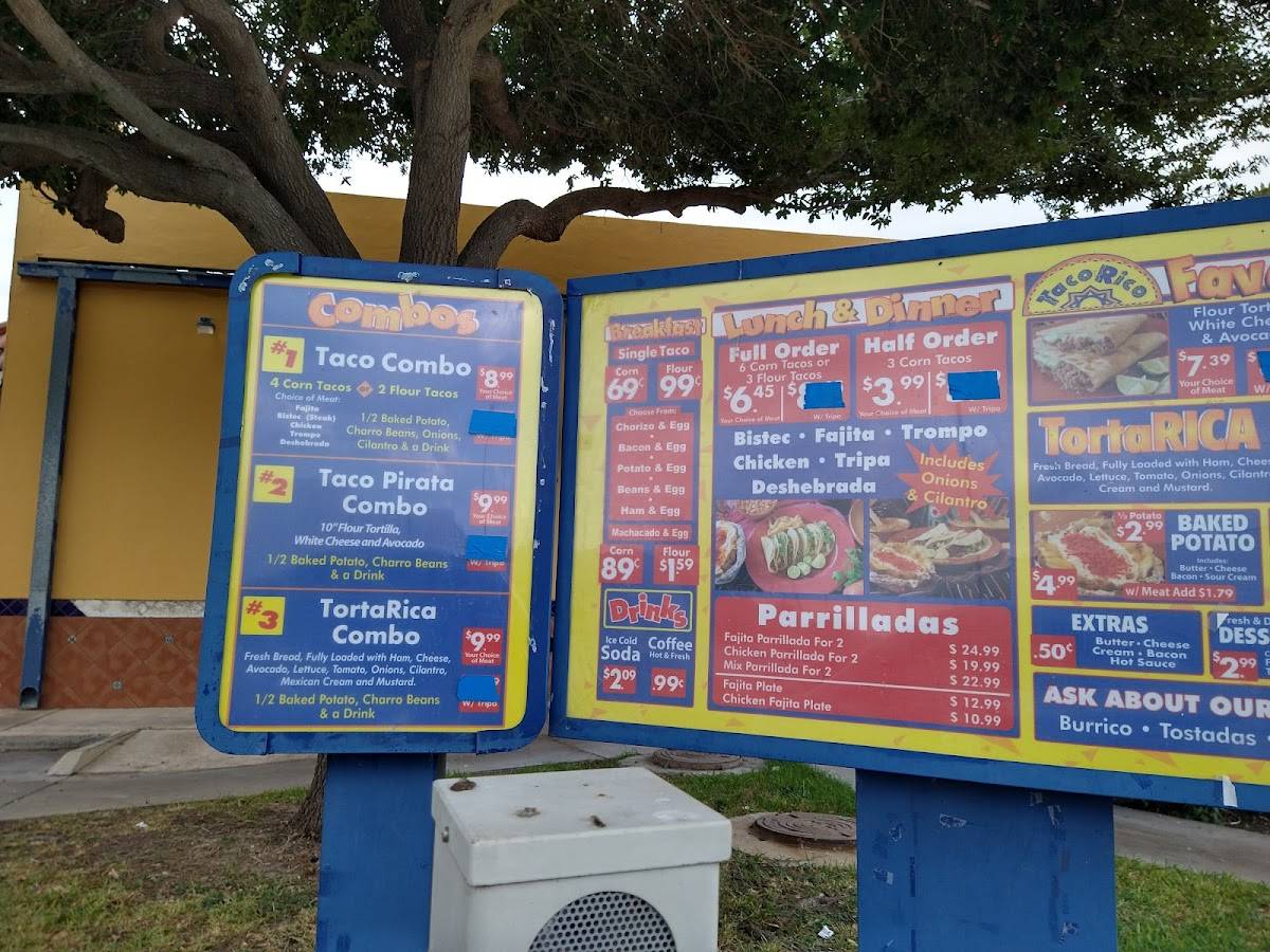 Menu at Taco Rico restaurant, McAllen, Pecan Blvd